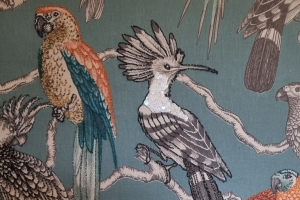 Embroidery of colourful birds.